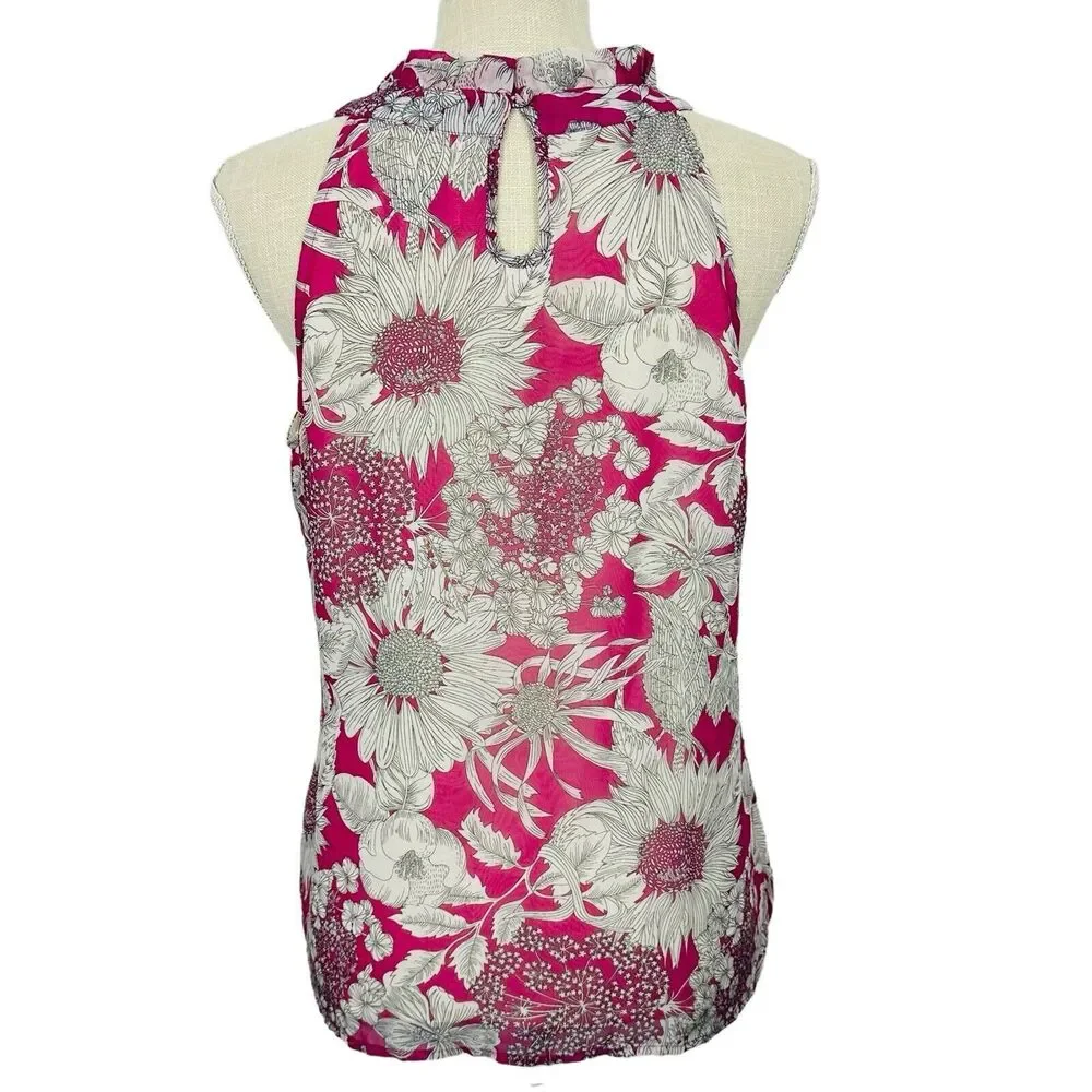 Liberty of London Floral Tank Top High Neck Lined Breezy Womens Sz M Pink White - Picture 5 of 11
